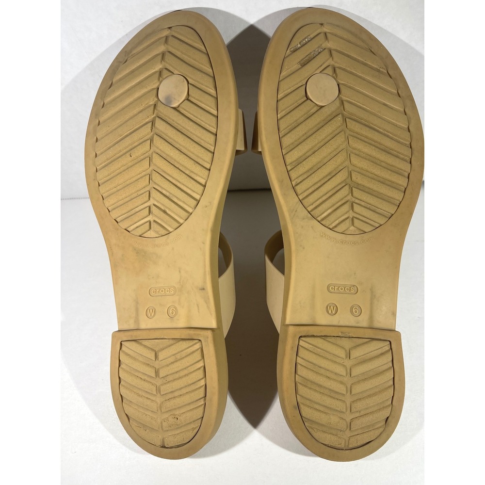 Crocs Sandals Womens 6 Tan Tulum Strappy Thong Buckle Flat Iconic Comfort Casual - Picture 6 of 6